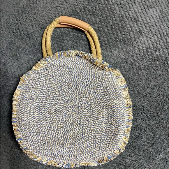 Zara Natural and Blue Straw Tote with Braided Handles - Picture 3 of 3